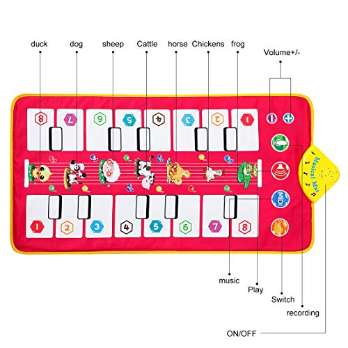 Homealexa Klaviermatte Kinder Piano Mat Tanzmatten Musikmatte mit 7 Tierstimmen Klaviertastatur Spielzeug Musik Matte, Keyboard Matten Spielteppich für Jungen Mädchen Kinder 105*51 cm - 5