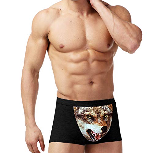 Zarupeng Herren Boxershorts 3D Wolf Druck Baumwolle Boxer Slip Unterwäsche Weich Atmungsaktive Pouch Unterhose