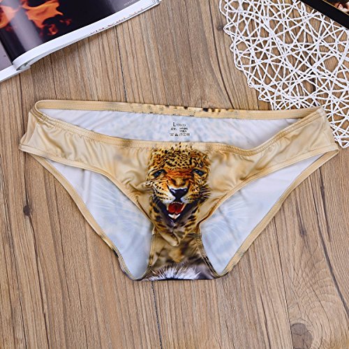 FEESHOW Herren Slips Unterwäsche 3D Wolf/Leopard Druck Hipster Briefs Shorts Unterhose mit Bulge Beutel Gelb M - 4