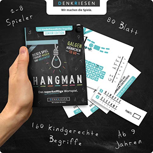 DENKRIESEN – Hangman – JUNIOR Edition – Galgenmännchen to GO | Spielblock | Kinderspiel | Reisespiel | Wichtelgeschenk | Geschenkidee | Rätselblock – Spiel ab 2 Personen - 2