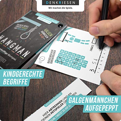 DENKRIESEN – Hangman – JUNIOR Edition – Galgenmännchen to GO | Spielblock | Kinderspiel | Reisespiel | Wichtelgeschenk | Geschenkidee | Rätselblock – Spiel ab 2 Personen - 3