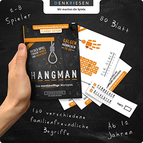 DENKRIESEN – Hangman – Classic Edition – Galgenmännchen to GO | Spielblock | Partyspiel | Reisespiel | Wichtelgeschenk | Geschenkidee | Rätselblock – Spiel ab 2 Personen - 2