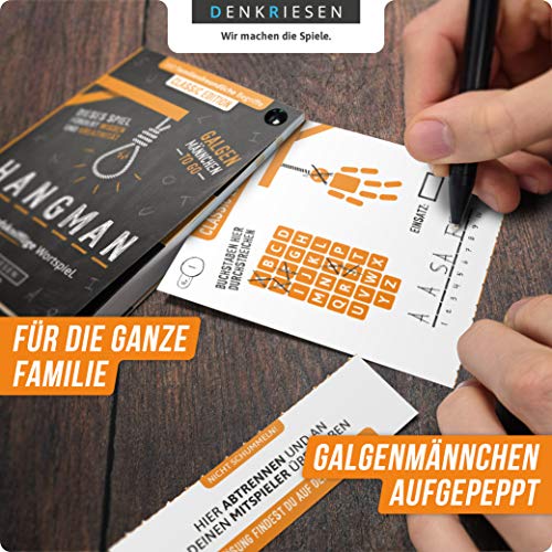 DENKRIESEN – Hangman – Classic Edition – Galgenmännchen to GO | Spielblock | Partyspiel | Reisespiel | Wichtelgeschenk | Geschenkidee | Rätselblock – Spiel ab 2 Personen - 3