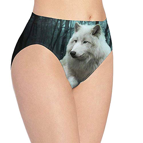 3D Print Soft Damen Unterwäsche Forest White Wolf Fashion Flirty Sexy Lady Höschen Slip, M (Bundweite: 34cm)