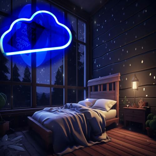 QiaoFei Niedliches blaues Wolken-Neonlicht für Kindergeschenk, LED-Wolken-Zeichen-Dekor-Licht, Festzelt-Zeichen/Wand-Dekoration für Weihnachten, Geburtstag, Wohnzimmer, Hochzeitsfest - 2