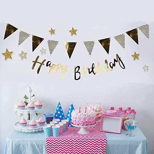 Heatigo Happy Birthday Girlande Deko Set, Banner zum Aufhängen Wimpelkette Geburtstagsdekoration für Partybedarf, Hochzeit, Babydusche und Veranstaltungszubehör - 6