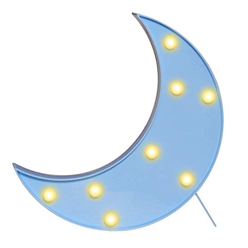 QiaoFei 3D-Mondschild-Licht, LED-Kunststoff-Mondschild, beleuchtetes Festzelt, Wanddekoration für Weihnachten, Geburtstagsfeier, Kinderzimmer, Wohnzimmer, Hochzeits-Party-Dekoration (blau)