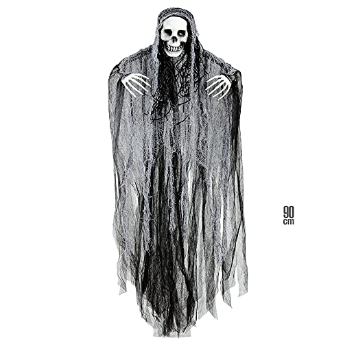 Widmann 01383 – Deko Sensenmann, 90cm, schwarz-weiß, Grim Reaper, Halloween Deko, Horror Deko, Kreaturen, Halloween, Motto Party, Karneval