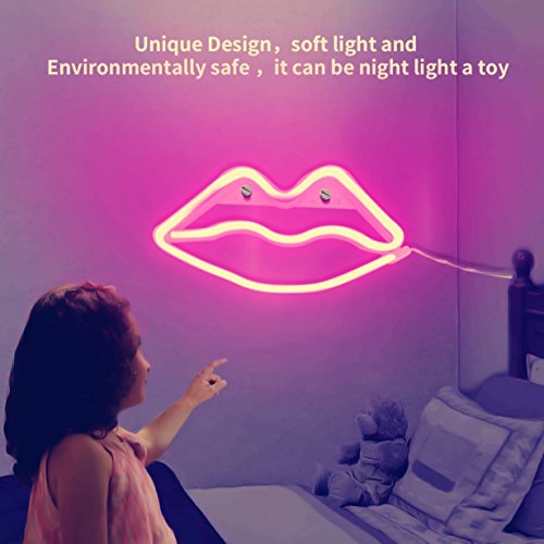 LED Lippen Neon Signs Romantische Kunst Dekorative Lichter Wanddekor für Studio Party Kinderzimmer Wohnzimmer Hochzeit Weihnachtsdekor (Rosa) - 3