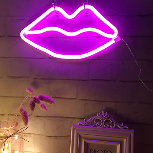 LED Lippen Neon Signs Romantische Kunst Dekorative Lichter Wanddekor für Studio Party Kinderzimmer Wohnzimmer Hochzeit Weihnachtsdekor (Rosa) - 7