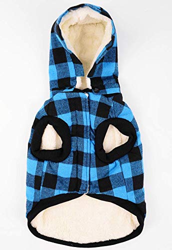 Penivo Hund warme Mäntel, große Hundebekleidung Winter Baumwolljacke für Small Medium Dogs Welpen Plaid Mantel mit Kapuze Westen (XXL, Blau) - 7