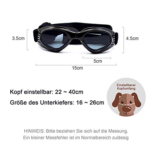 PEDOMUS Hunde Sonnenbrille Verstellbarer Riemen für UV-Sonnenbrillen Wasserdichter Schutz für kleine und mittlere Hunde Schwarz - 5