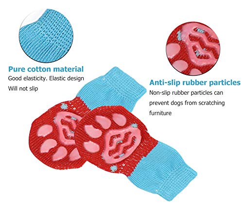 Gresunny 4pcs Anti rutsch hundesocken rutschfest socken für Innenbereich pfotenschutz und traktion Dank silikon-Gel Haustier socken für Hunde und Katzen Rot - 3