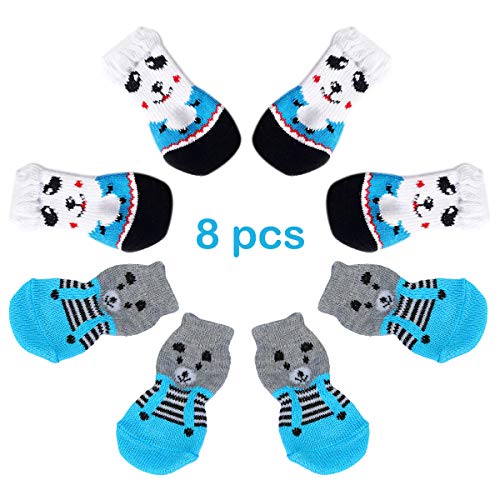 Gresunny 8pcs Anti rutsch hundesocken rutschfest socken für Innenbereich pfotenschutz und traktion Dank silikon-Gel Haustier socken für Hunde und Katzen - 7