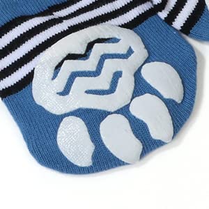 Meioro Anti-Rutsch Hundesocken Traktionskontrolle Cotton Breathable Paw Protectors für Indoor Wear Set von 4 Großen und Mittelgroßen Hunden (4XL, Blau) - 2