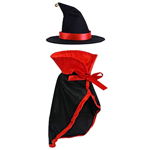 Haustier Halloween Kostüm Vampir Kap Zauberer Hut für Urlaub Cosplay Party Haustier Kleidung Geeignet für kleine Katze Hund Papageien 2 Packungen Rot Schwarz Dekorationen