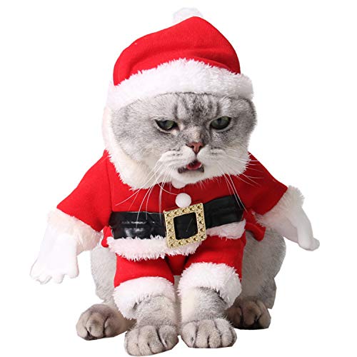 Weihnachts Katze Kleidung,Katzenkostüm für Katzen Weihnachts Haustier-Kleidung mit Santa Hut Anzug katzen weihnachtskostueme Fuer hunde