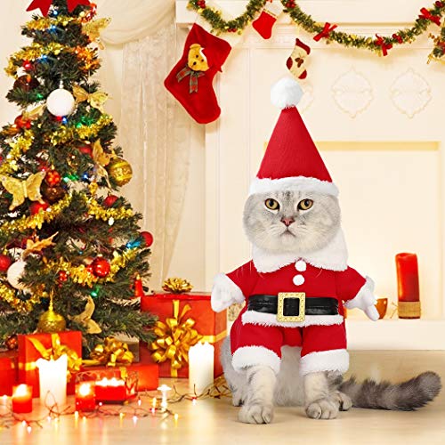 Weihnachts Katze Kleidung,Katzenkostüm für Katzen Weihnachts Haustier-Kleidung mit Santa Hut Anzug katzen weihnachtskostueme Fuer hunde - 9