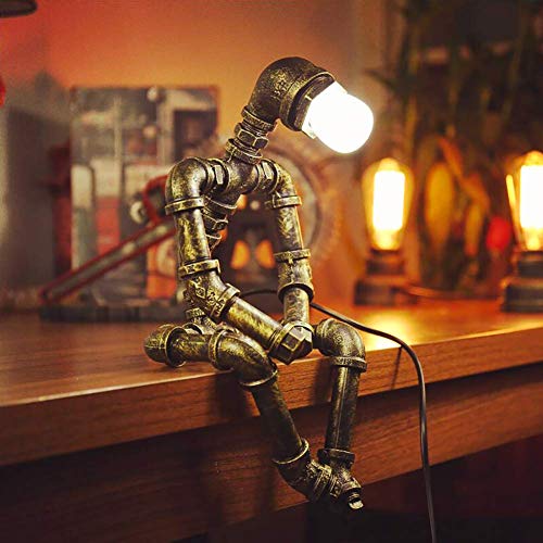 ADFD Vintage Industrial Tischlampe Steampunk Roboter Schreibtischlampe Rustikale Wasserrohr Schreibtischlampe(Ohne Glühbirne)