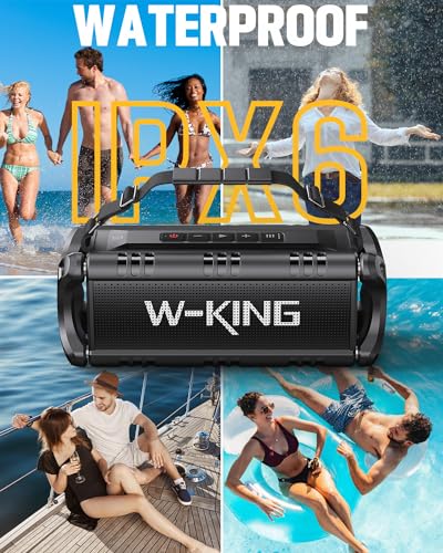 W-KING 50W(70W Piek) Bluetooth Lautsprecher Wasserdicht, 24 Stunden Laufzeit, 8000mAh Power Bank, 30 Meter Reichweite, Tragbare Bluetooth Speaker Box Lautsprecher Musikbox mit TWS/NFC (Alles Schwarz) - 3