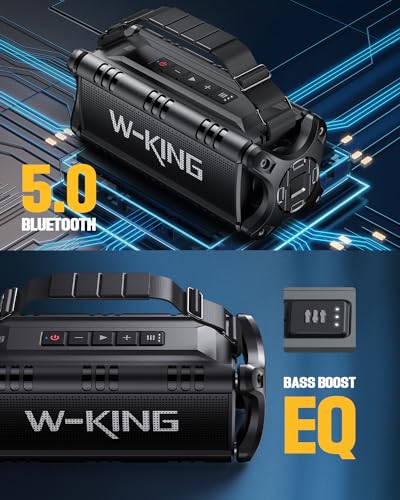 W-KING 50W(70W Piek) Bluetooth Lautsprecher Wasserdicht, 24 Stunden Laufzeit, 8000mAh Power Bank, 30 Meter Reichweite, Tragbare Bluetooth Speaker Box Lautsprecher Musikbox mit TWS/NFC (Alles Schwarz) - 4