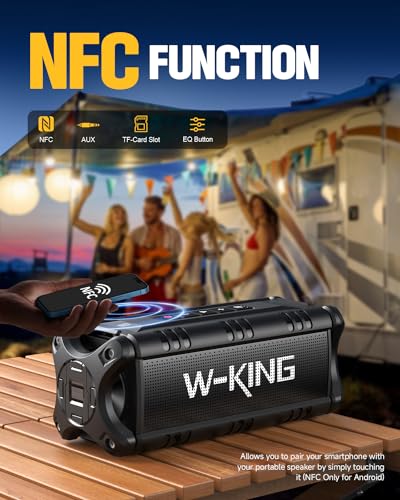 W-KING 50W(70W Piek) Bluetooth Lautsprecher Wasserdicht, 24 Stunden Laufzeit, 8000mAh Power Bank, 30 Meter Reichweite, Tragbare Bluetooth Speaker Box Lautsprecher Musikbox mit TWS/NFC (Alles Schwarz) - 5