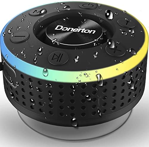 Bluetooth Lautsprecher, Bluetooth Box Tragbarer Musikbox, IP7 Wasserschutz Bluetooth Speaker mit Bass-Treibern, Kabelloser Lautsprecher mit LED Licht, Freisprechfunktion für Handy, FM Radio(Schwarz)