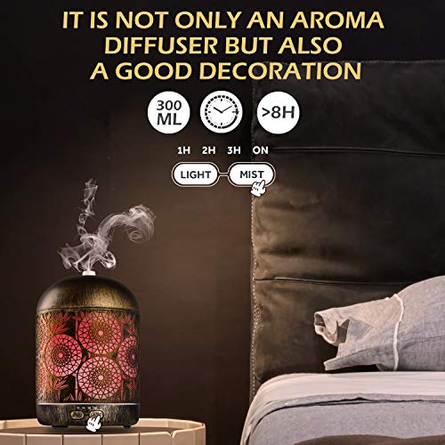 GeeRic Aroma Diffuser 300ML Luftbefeuchter Ultraschall Metall Vernebler,Raumbefeuchter Aromatherapie Öle Duftlampe für Büro, Schlafzimmer, Babies Kinderzimmer, Wohnzimmer, Schlafzimmer Bronze - 4