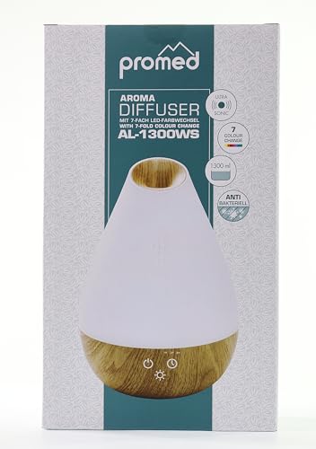 Promed AL-1300 WS Aroma Diffusor 1300 ml, Ultraschall Luftbefeuchter 1,3 Liter, Humidifier, Raumbefeuchter, elektrische Duftlampe Holzdesign mit 7 Farben LED Licht, Aroma Diffuser, Aromatherapie - 11