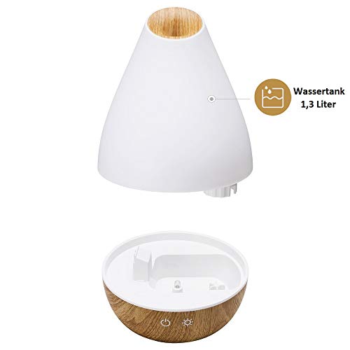 Promed AL-1300 WS Aroma Diffusor 1300 ml, Ultraschall Luftbefeuchter 1,3 Liter, Humidifier, Raumbefeuchter, elektrische Duftlampe Holzdesign mit 7 Farben LED Licht, Aroma Diffuser, Aromatherapie - 6