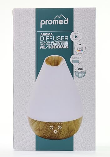 Promed AL-1300 WS Aroma Diffusor 1300 ml, Ultraschall Luftbefeuchter 1,3 Liter, Humidifier, Raumbefeuchter, elektrische Duftlampe Holzdesign mit 7 Farben LED Licht, Aroma Diffuser, Aromatherapie - 10