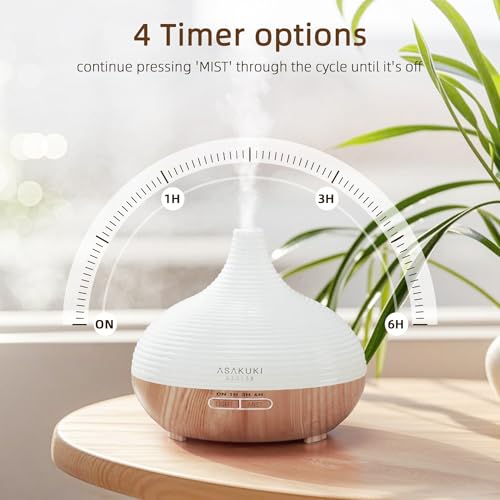 ASAKUKI 300ml Aroma Diffuser für Duftöle, Premium Ultraschall Luftbefeuchter Aromatherapie Öle Diffusor mit 7-farbigem LED-Licht, BPA-Free für Schlafzimmer, Büro, Spa - 5