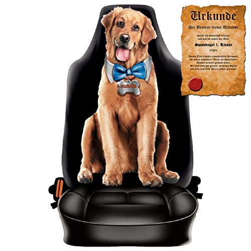 Scherzartikel - Sitzbezug für Autos Motiv Funny Dog für Hundeliebhaber lustige Geschenkidee Autositzbezug mit lustiger Urkunde