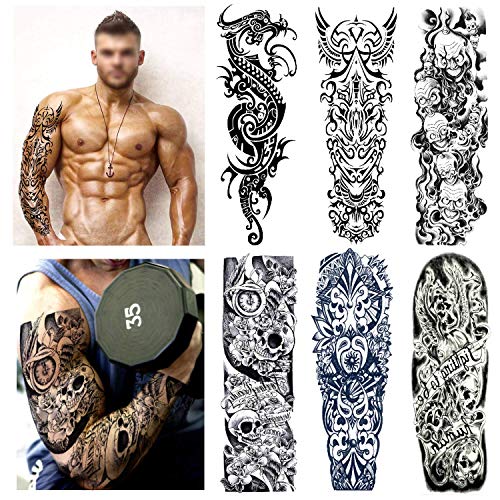 Konsait Full Arm temporäre Tattoos, extra temporär Tätowierung schwarz Klebe Tattoo Körperkunst Aufkleber Fake Arm Tattoos Sticker für männer Frauen Erwachsene (6 Blätter)