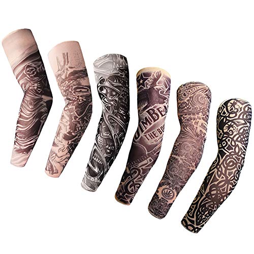 Yuccer 6 PCS Tattoo Ärmel Gefälschte Tattoo Sleeve aus Nylon für Männer Temporäre Tatoo Armstrümpfe (Grau)