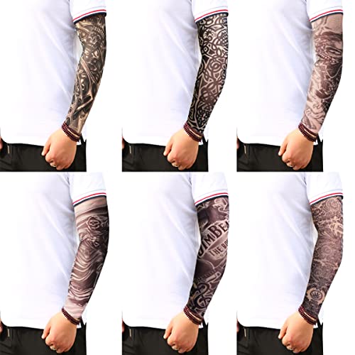 Yuccer 6 PCS Tattoo Ärmel Gefälschte Tattoo Sleeve aus Nylon für Männer Temporäre Tatoo Armstrümpfe (Grau) - 2