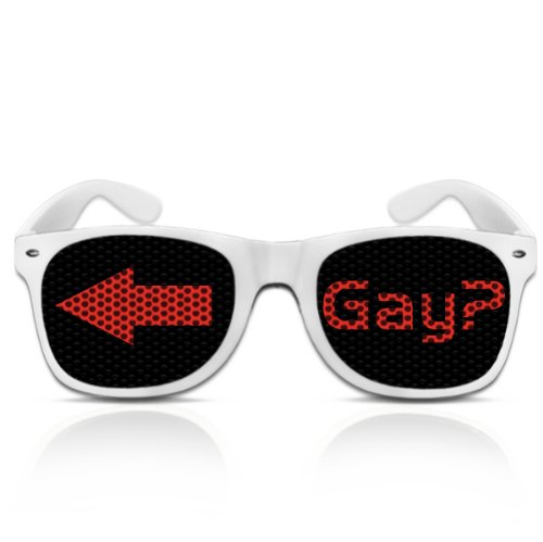 Partybrillen beklebte Sonnenbrille bedruckte Pilotenbrillen Nerdbrillen Promotionbrillen Faschingbrille Karnevalbrille mygafas - GAY? (weiß)