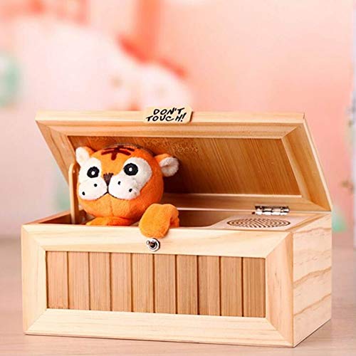 LaMei Yang Holz nutzlos Box, Lass Mich in Ruhe Box Nicht berühren Tiger Box Geschenk mit Sound für Stress-Release, perfekt für Zuhause und Büro Schreibtisch dekorativ - 6