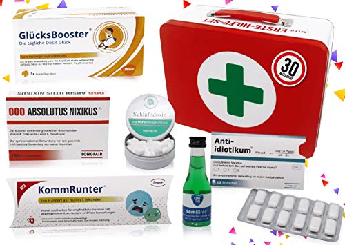 30. Geburtstag | Erste Hilfe Set Geschenk-Box, witziger Sanikasten | 8-teilig | Spaßgeschenk zum 30. Geburtstag