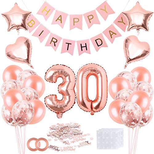 Bluelves 30 Geburtstag Deko Rose Gold Ballon,Gute zum Geburtstag Banner,Nummer 30 Geburtstag Luftballons,30 Jahre alt Geburtstagdeko Lieferungen für Mädchen Frauen