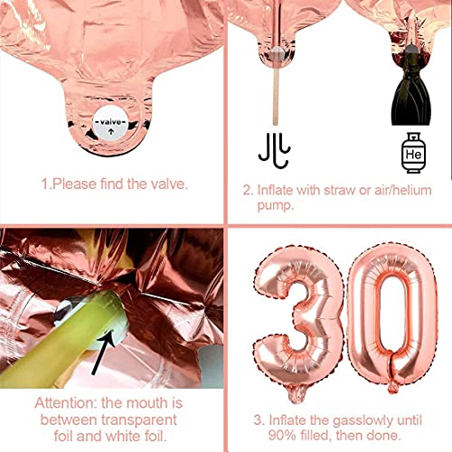 Bluelves 30 Geburtstag Deko Rose Gold Ballon,Gute zum Geburtstag Banner,Nummer 30 Geburtstag Luftballons,30 Jahre alt Geburtstagdeko Lieferungen für Mädchen Frauen - 8