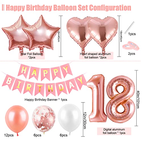 Bluelves Luftballon 18. Geburtstag Rosegold, Geburtstagsdeko 18 Jahr Mädchen, Ballon 18 Geburtstag, Riesen Folienballon 18 Rose Gold, Zahlenballon 18 Deko zum Geburtstag - 2