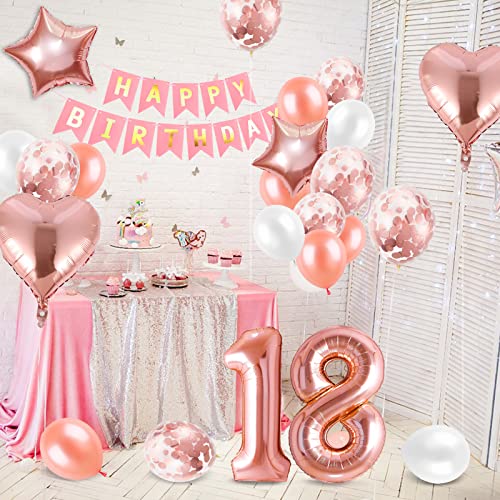 Bluelves Luftballon 18. Geburtstag Rosegold, Geburtstagsdeko 18 Jahr Mädchen, Ballon 18 Geburtstag, Riesen Folienballon 18 Rose Gold, Zahlenballon 18 Deko zum Geburtstag - 7