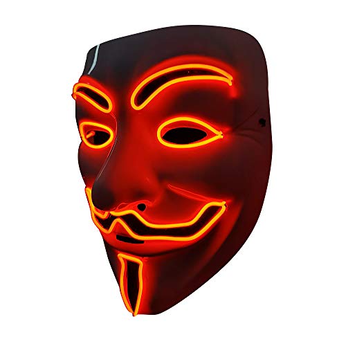 SOUTHSKY LED Maske Leuchtend V wie Vendetta Maske mit Led Licht Anonymous Masken Vollmaske Neon Lichter Blinker EL Draht Glowing 3 Modes Für Halloween Kostüm Cosplay Party (V-Rot)