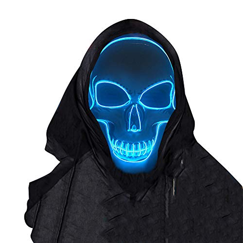 SOUTHSKY LED Maske Leuchtend Schädel Maske mit Led Licht Totenkopf Masken Vollmaske Neon Lichter Blinker EL Glowing 3 Modes Für Halloween Kostüm Cosplay Party (Blau)