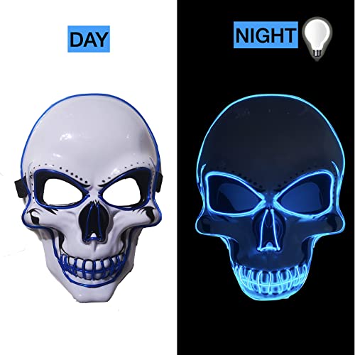 SOUTHSKY LED Maske Leuchtend Schädel Maske mit Led Licht Totenkopf Masken Vollmaske Neon Lichter Blinker EL Glowing 3 Modes Für Halloween Kostüm Cosplay Party (Blau) - 2