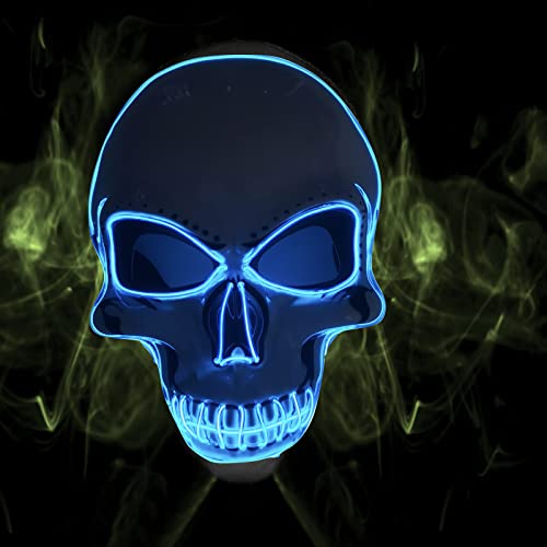 SOUTHSKY LED Maske Leuchtend Schädel Maske mit Led Licht Totenkopf Masken Vollmaske Neon Lichter Blinker EL Glowing 3 Modes Für Halloween Kostüm Cosplay Party (Blau) - 4