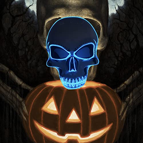 SOUTHSKY LED Maske Leuchtend Schädel Maske mit Led Licht Totenkopf Masken Vollmaske Neon Lichter Blinker EL Glowing 3 Modes Für Halloween Kostüm Cosplay Party (Blau) - 5