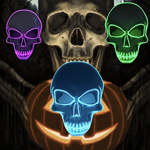 SOUTHSKY LED Maske Leuchtend Schädel Maske mit Led Licht Totenkopf Masken Vollmaske Neon Lichter Blinker EL Glowing 3 Modes Für Halloween Kostüm Cosplay Party (Blau) - 6