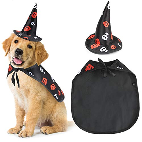 Idepet Hund Halloween Kostüm Katze Umhang Hut Haustier Cape Cosplay Welpen Kätzchen Rot Schwarz Ausgefallene Weihnachtsferien Kostüm Kleidung für kleine mittlere Hunde Katzen - 3